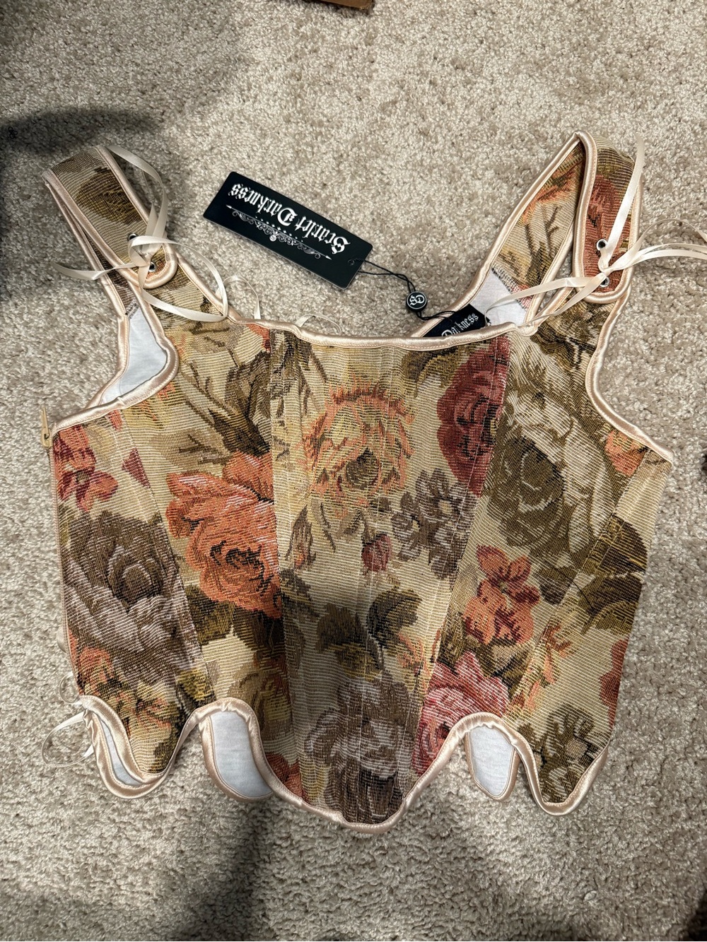Scarlet Darkness Women Floral Fishboned Asymmetrical Overbust Bodice Corset Top